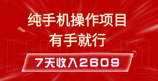纯手机操作的小项目,有手就能做,7天收入2609+实操教程【揭秘】-揽颜居工坊