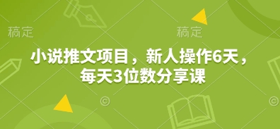 小说推文项目,新人操作6天,每天3位数分享课-揽颜居工坊