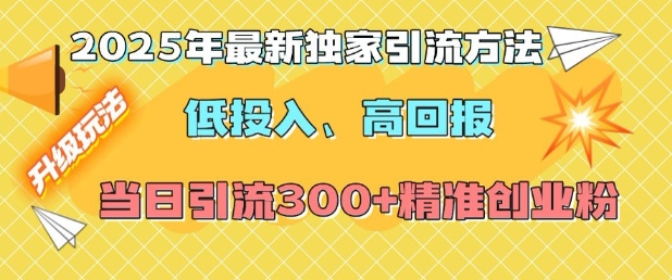 2025年最新独家引流方法，低投入高回报？当日引流300+精准创业粉-揽颜居工坊
