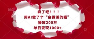 疯了吧！用AI做了个“会做饭的猫”，播放200万，单日变现1k-揽颜居工坊