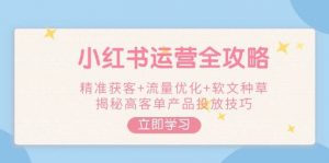 小红书运营全攻略，精准获客+流量优化+软文种草，揭秘高客单产品投放技巧-揽颜居工坊