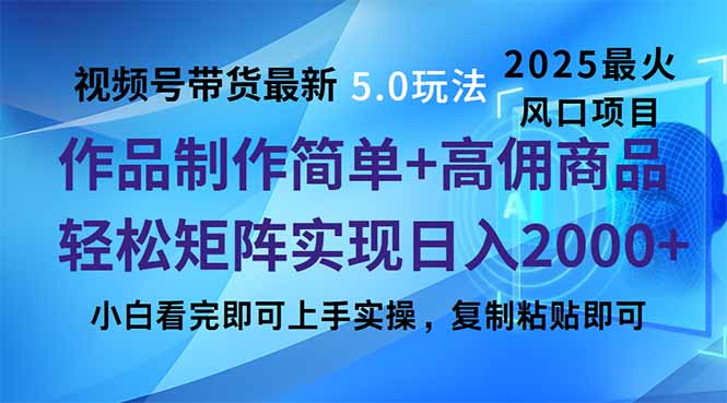 视频号带货最新5.0玩法，作品制作简单，当天起号，复制粘贴，轻松矩阵…-揽颜居工坊