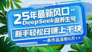 25年最新风口，用DeepSeek做养生号，新手轻松日赚上千块，一条作品涨粉...-揽颜居工坊