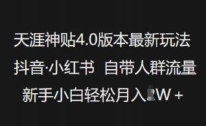 天涯神贴4.0版本最新玩法，抖音·小红书自带人群流量，新手小白轻松月入过W-揽颜居工坊