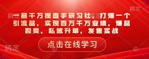 一品千万操盘手研习社,打爆一个引流品,实现百万千万业绩,爆品裂变,私域升单,发售实战-揽颜居工坊