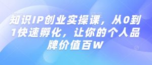 知识IP创业实操课，从0到1快速孵化，让你的个人品牌价值百W-揽颜居工坊
