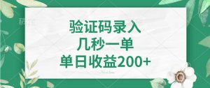 验证码录入，几秒一单，单日收益200+-揽颜居工坊