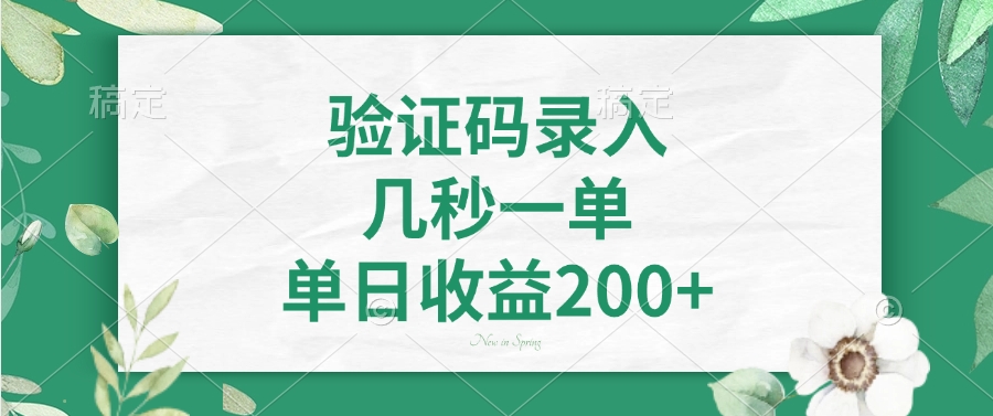 验证码录入，几秒一单，单日收益200+-揽颜居工坊