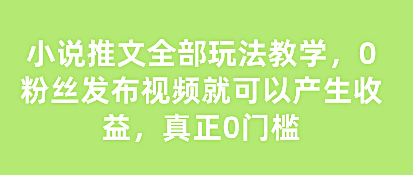 小说推文全部玩法教学，0粉丝发布视频就可以产生收益，真正0门槛-揽颜居工坊