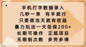 手机打字数据录入,几秒一单,有手就行,只要做当天就有收益,暴力玩法一天低保2张-揽颜居工坊