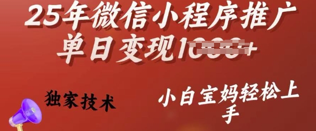 25年微信小程序推广单日变现多张，独家技术，小白宝妈轻松上手【揭秘】-揽颜居工坊