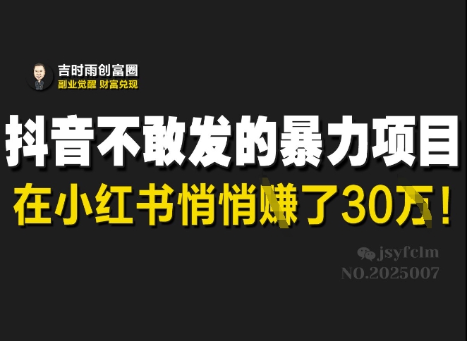 抖音不敢发的暴利项目，在小红书悄悄挣了30W-揽颜居工坊