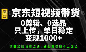 京东短视频带货，0剪辑，0选品，只上传，单日稳定变现1000+-揽颜居工坊