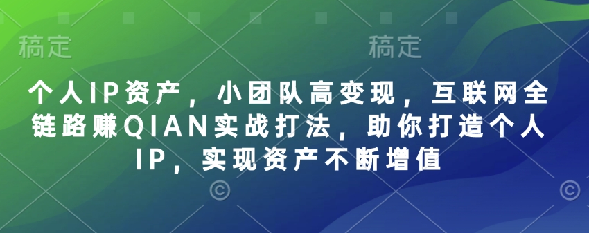 个人IP资产，小团队高变现，互联网全链路赚QIAN实战打法，助你打造个人IP，实现资产不断增值-揽颜居工坊