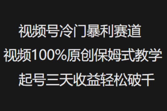 视频号冷门暴利赛道视频100%原创保姆式教学起号三天收益轻松破千-揽颜居工坊