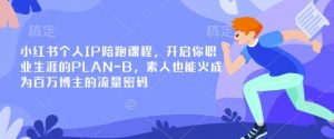 小红书个人IP陪跑课程，开启你职业生涯的PLAN-B，素人也能火成为百万博主的流量密码-揽颜居工坊