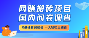 网赚搬砖项目，国内问卷调查，0基础看完就会 一天轻松三四百，靠谱副业...-揽颜居工坊