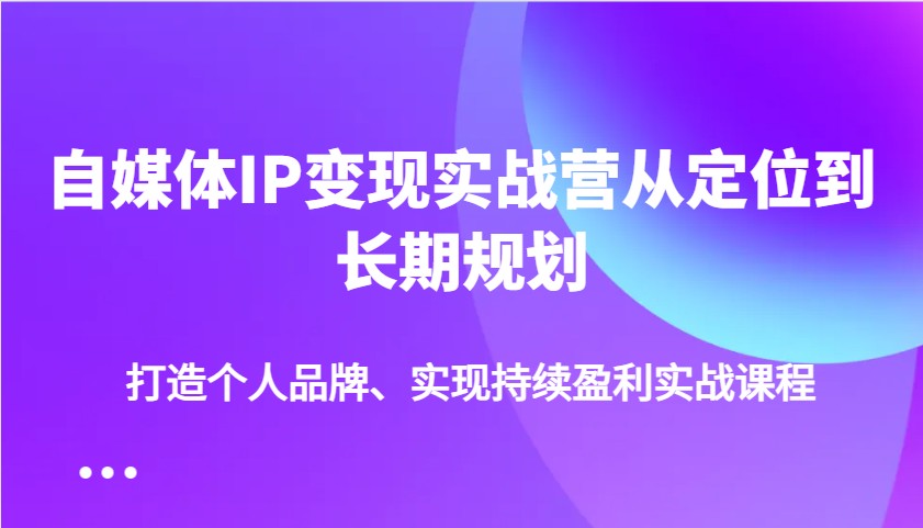 自媒体IP变现实战营从定位到长期规划，打造个人品牌、实现持续盈利实战课程-揽颜居工坊