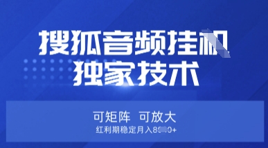 【搜狐音频挂G】独家技术，可矩阵可放大，红利期稳定月入8k【揭秘】-揽颜居工坊