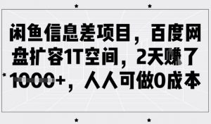 闲鱼信息差项目,百度网盘扩容1T空间,2天收益1k+,人人可做0成本-揽颜居工坊