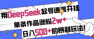 用DeepSeek起号速度开挂，单条作品涨粉2w+，日入5张+的暴利玩法-揽颜居工坊