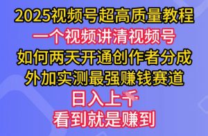 2025视频号超高质量教程，两天开通创作者分成，外加实测最强挣钱赛道，日入多张-揽颜居工坊