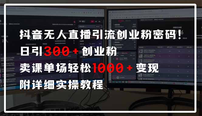 抖音无人直播引流密码！日引300+创业粉 单场轻松1000+变现 附详细实操教程-揽颜居工坊