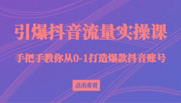 引爆抖音流量实操课，手把手教你从0-1打造爆款抖音账号(27节课)-揽颜居工坊