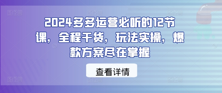 2024多多运营必听的12节课，全程干货，玩法实操，爆款方案尽在掌握-揽颜居工坊