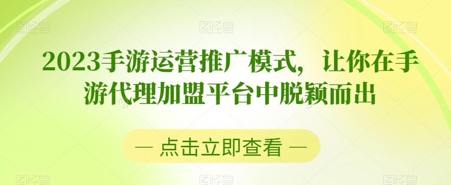 2023手游运营推广模式，让你在手游代理加盟平台中脱颖而出-揽颜居工坊