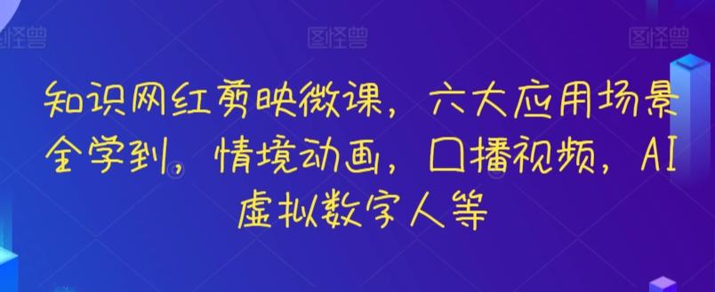 知识网红剪映微课，六大应用场景全学到，情境动画，囗播视频，AI虚拟数字人等-揽颜居工坊