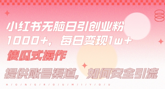 小红书无脑每日引流创业粉500+，小白每天只花半小时，躺赚长尾收益【揭秘】-揽颜居工坊