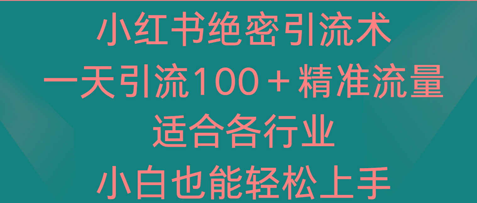 小红书绝密引流术，一天引流100＋精准流量，适合各个行业，小白也能轻松上手-揽颜居工坊