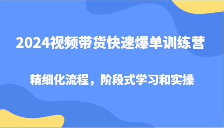 2024视频带货快速爆单训练营，精细化流程，阶段式学习和实操-揽颜居工坊
