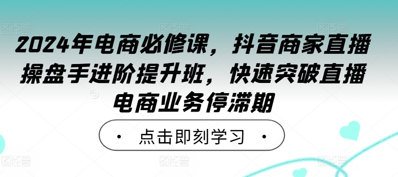 2024年电商必修课，抖音商家直播操盘手进阶提升班，快速突破直播电商业务停滞期-揽颜居工坊