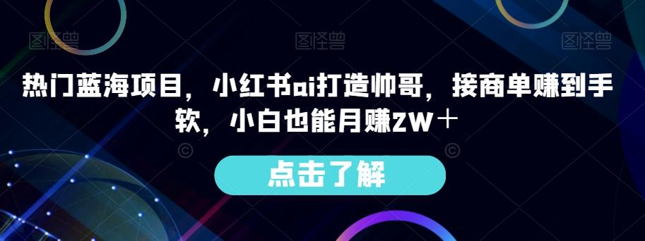 热门蓝海项目，小红书ai打造帅哥，接商单赚到手软，小白也能月赚2W＋-揽颜居工坊