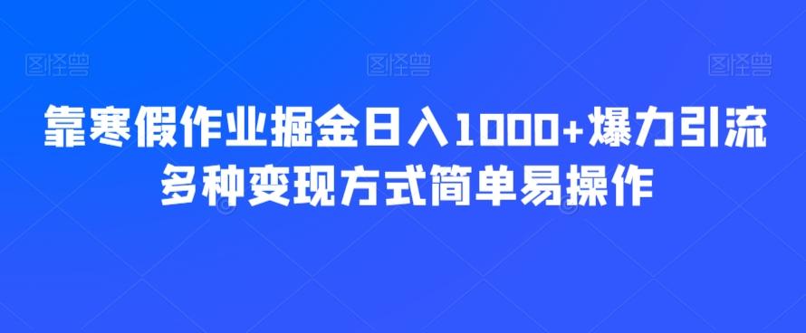 靠寒假作业掘金日入1000+爆力引流多种变现方式简单易操作-揽颜居工坊
