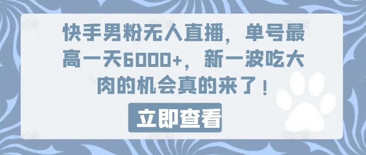快手男粉无人直播，单号最高一天6000+，新一波吃大肉的机会真的来了-揽颜居工坊