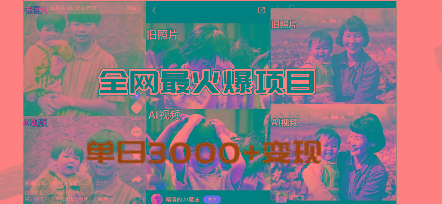 全网爆火的AI让老照片动起来教程，蹭热点日赚3000+，内含免费工具一键…-揽颜居工坊