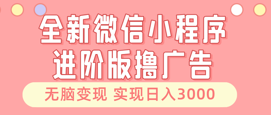 全新微信小程序进阶版撸广告 无脑变现睡后也有收入 日入3000＋-揽颜居工坊