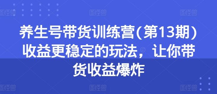 养生号带货训练营(第13期)收益更稳定的玩法，让你带货收益爆炸-揽颜居工坊