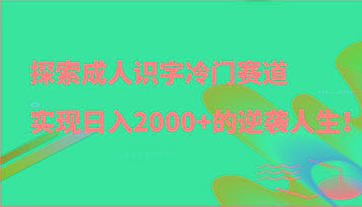 探索成人识字冷门赛道，实现日入2000+的逆袭人生！-揽颜居工坊