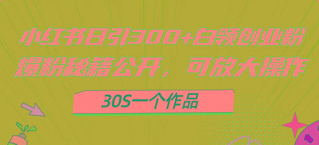 小红书日引300+高质白领创业粉，可放大操作，爆粉秘籍！30s一个作品-揽颜居工坊