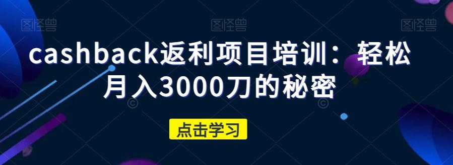 cashback返利项目培训：轻松月入3000刀的秘密-揽颜居工坊