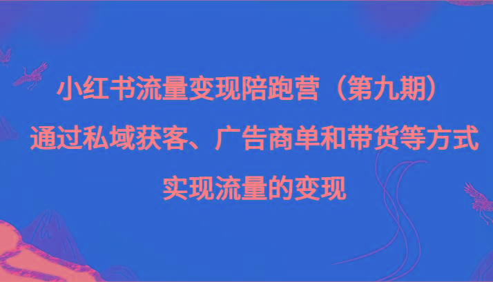 小红书流量变现陪跑营（第九期）通过私域获客、广告商单和带货等方式实现流量变现-揽颜居工坊