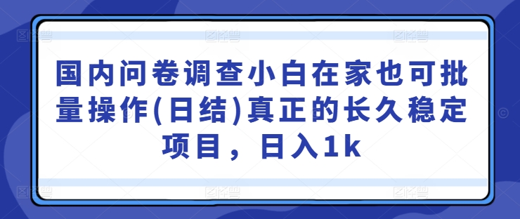 国内问卷调查小白在家也可批量操作(日结)真正的长久稳定项目，日入1k【揭秘】-揽颜居工坊