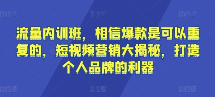 流量内训班，相信爆款是可以重复的，短视频营销大揭秘，打造个人品牌的利器-揽颜居工坊