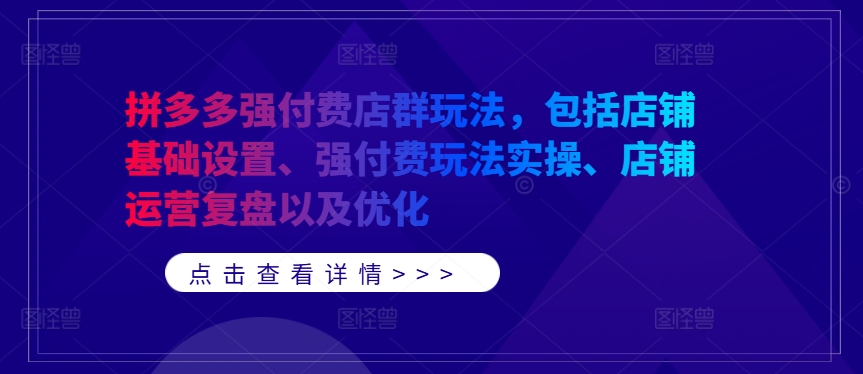 拼多多强付费店群玩法，包括店铺基础设置、强付费玩法实操、店铺运营复盘以及优化-揽颜居工坊