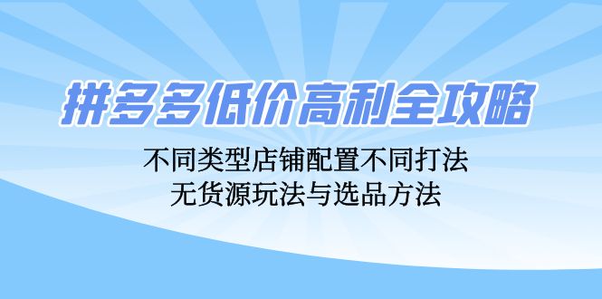 拼多多低价高利全攻略：不同类型店铺配置不同打法，无货源玩法与选品方法-揽颜居工坊