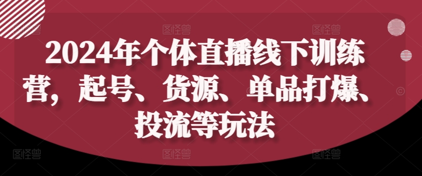 2024年个体直播训练营，起号、货源、单品打爆、投流等玩法-揽颜居工坊